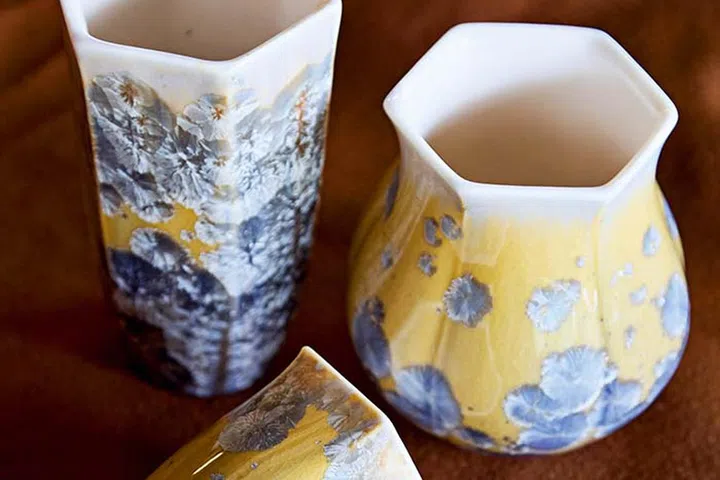 Rayn's works showcase the natural effects of the pottery finishes.