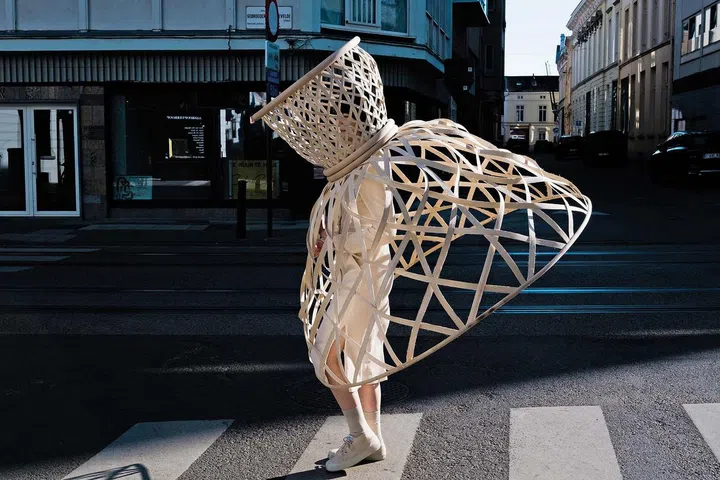 In response to the Covid-19 pandemic, Livable designed an hourglass-shaped rattan frame. 