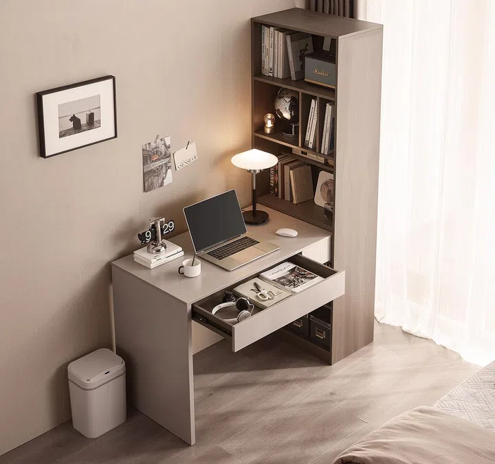 Fortytwo Auliffe 1.2M Study Desk With Shelf Set (Grey/Dark Wood)