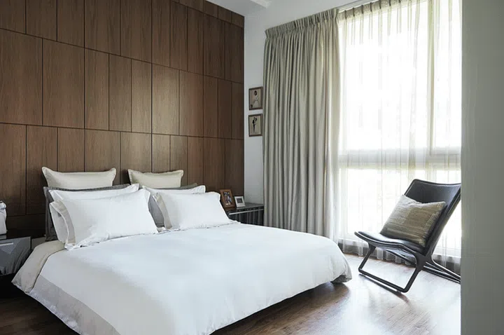 Concealed wardrobe in the master bedroom of a 3-bedroom condominium in Pasir Panjang.