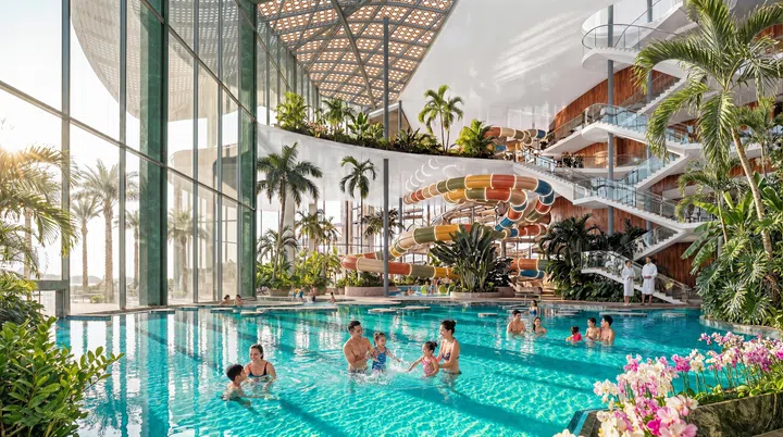 Rendering of Therme Singapore interior.