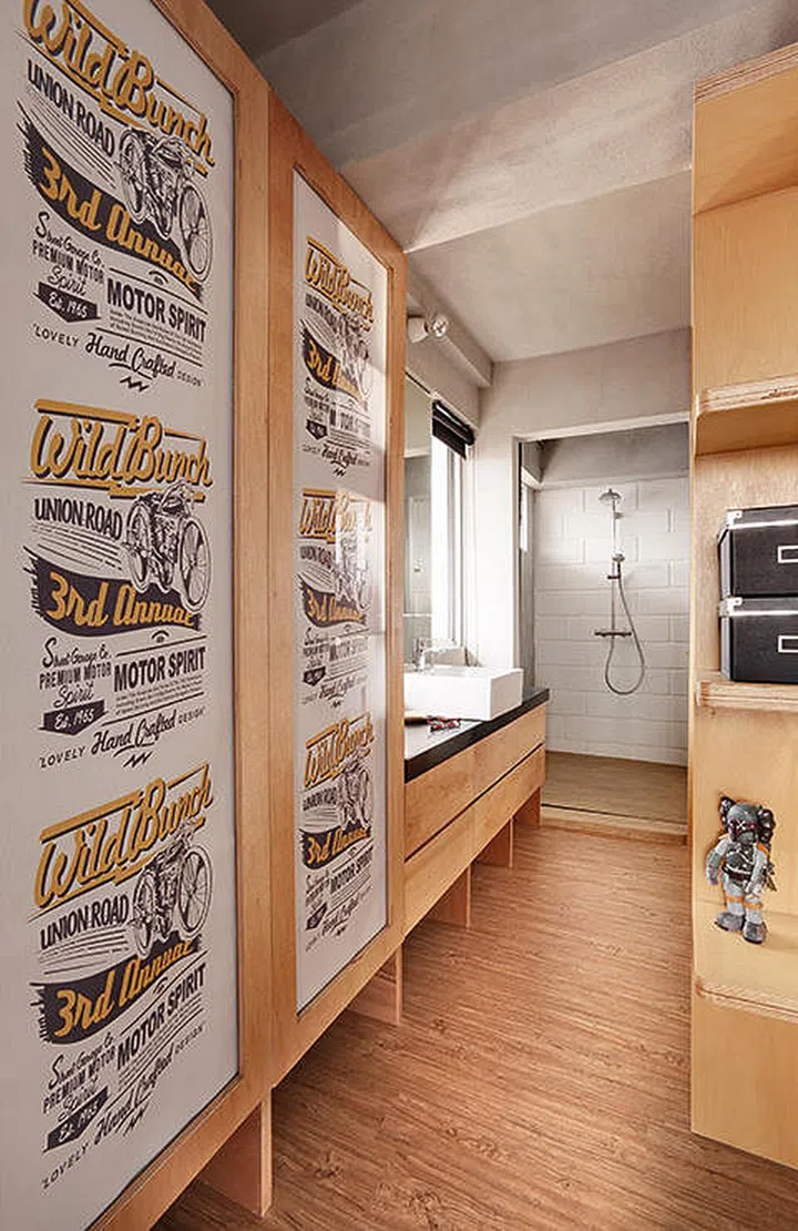 A walkway links the master bedroom to its adjacent room, which the previous owner had converted into a walk-in wardrobe. Interior design by Sponge