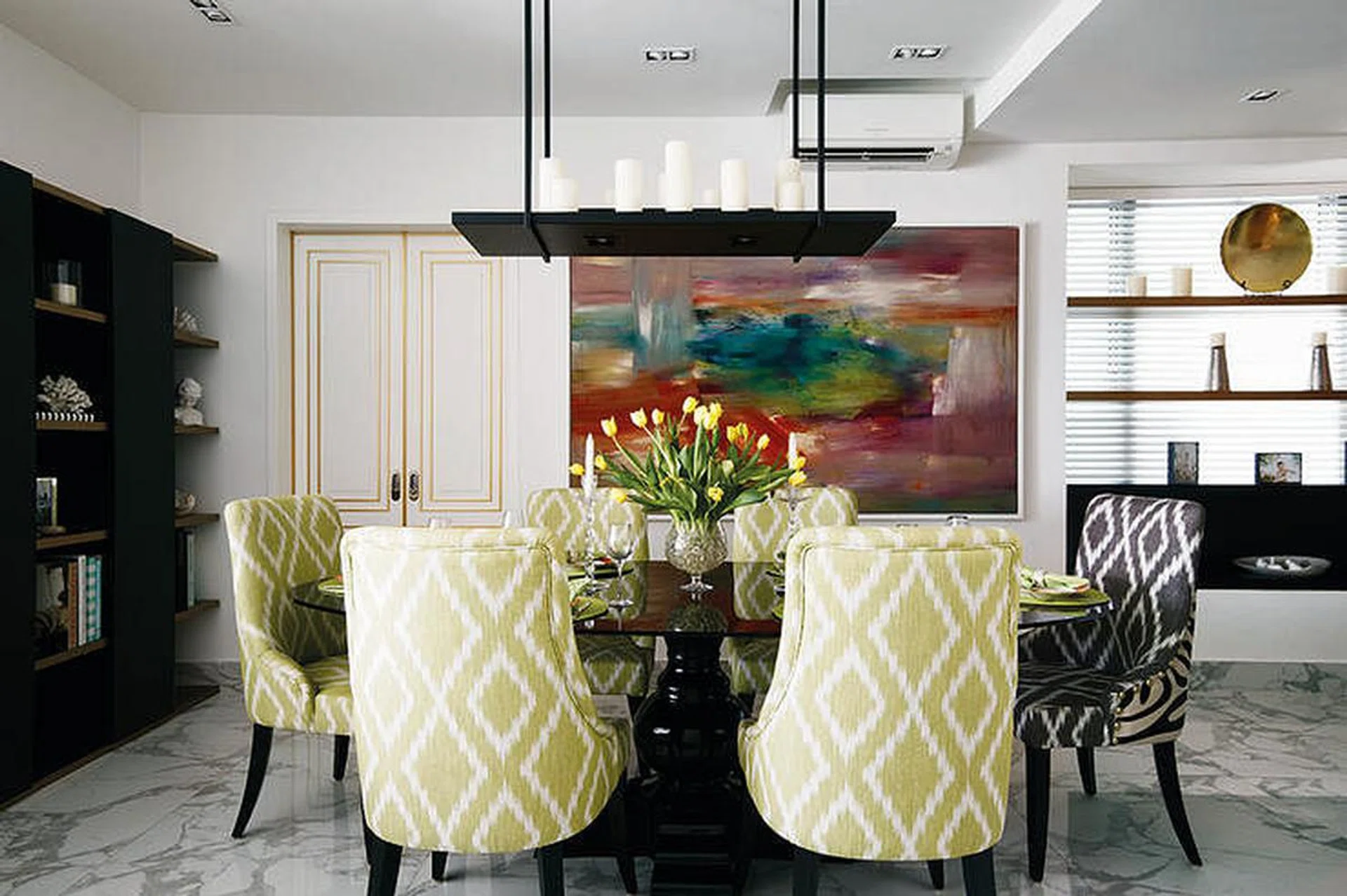 Dining table and chairs set with the ikat print