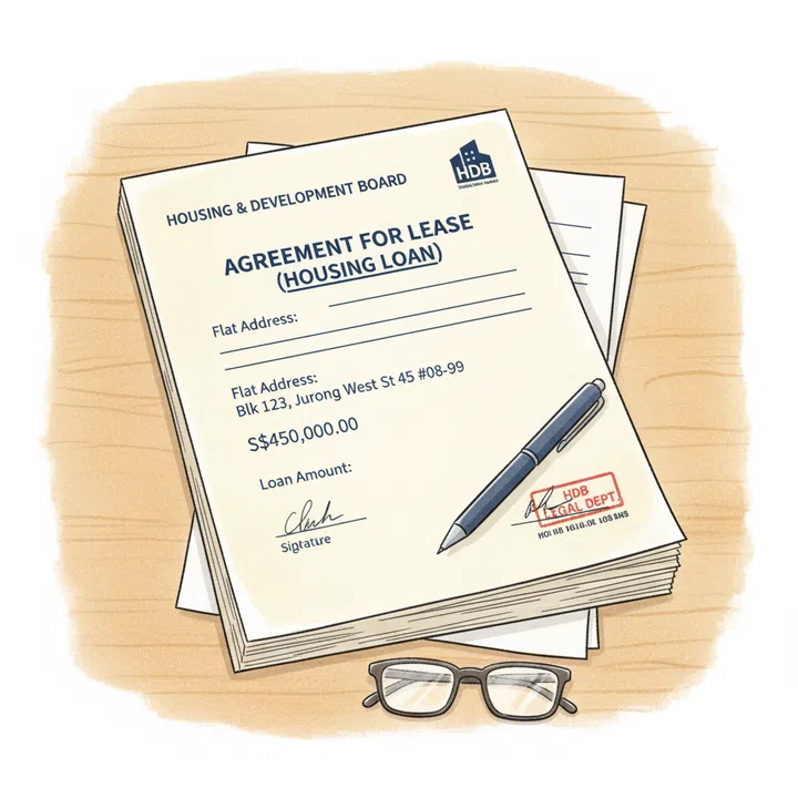 A drawing illustration of an HDB loan document.