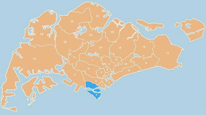 Illustrated map showing District 04 - Telok Blangah, Harbourfront, Keppel in Singapore.