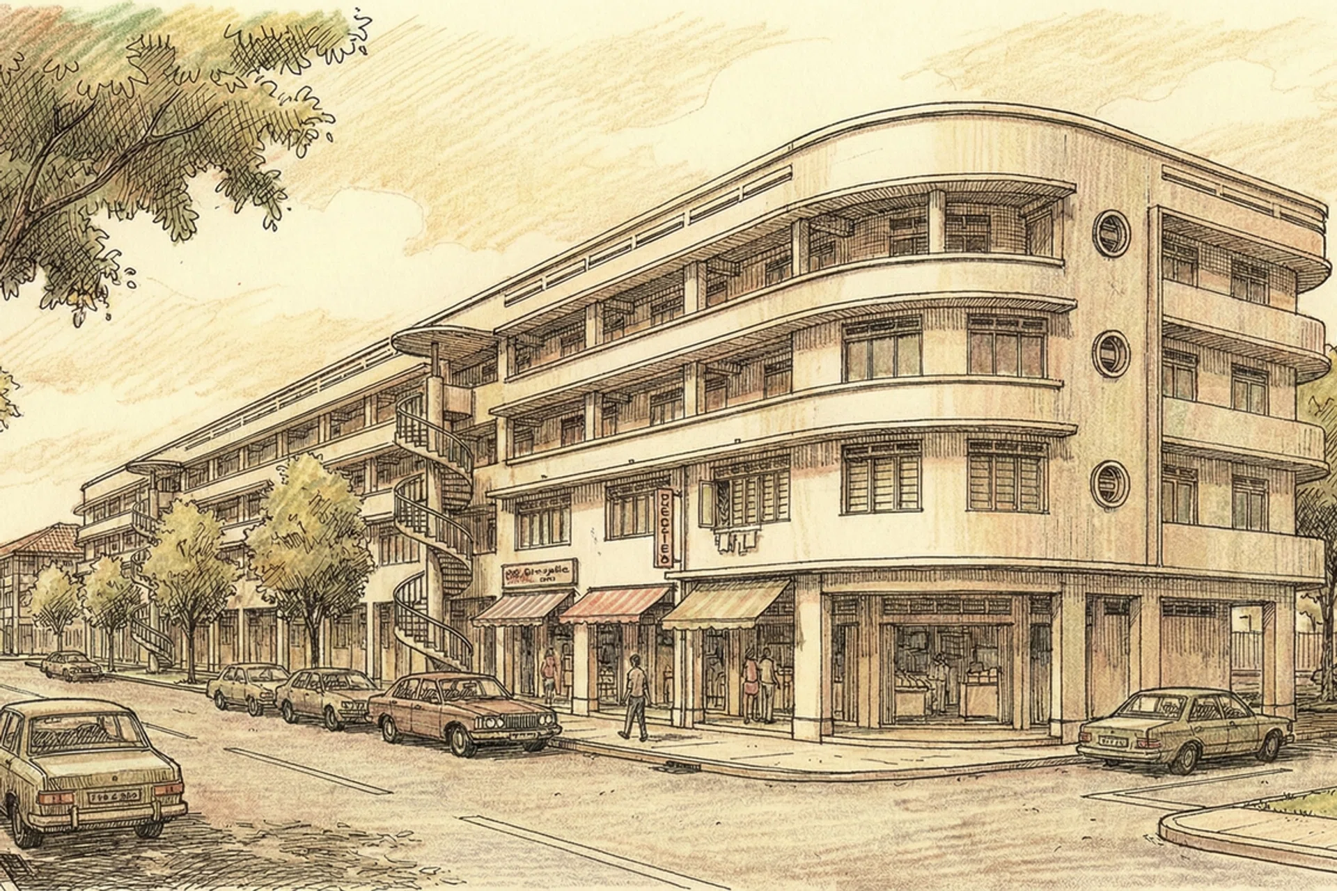 A drawing illustration of moh guan terrace.