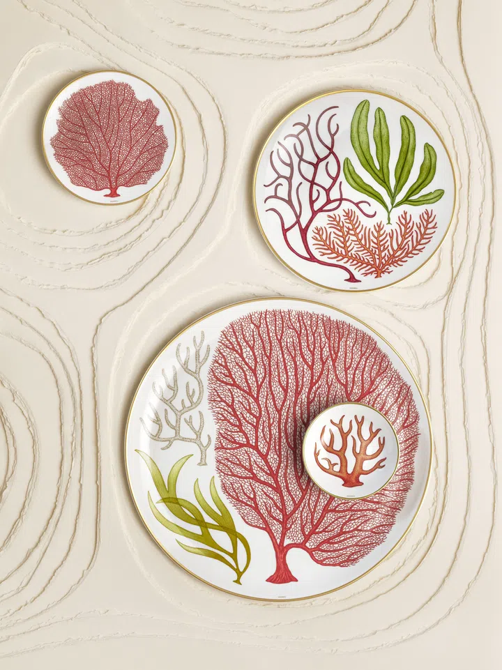 Hermès’ Natures Marines tableware collection spans 34 pieces of tableware.