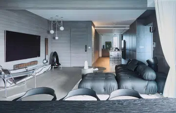 Living room view of Sol Luminaire co-founder’s 3-bedroom condominium at Amber Road (1, 798 sq ft), designed by Spacebar Design.