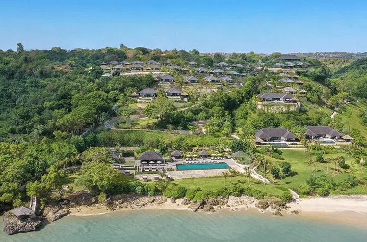 Raffles Bali Review Price from $1,670 per night. Aerial view of the forested compounds and villas