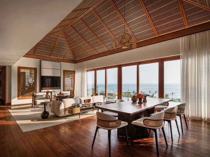 Penthouse living room in Regent Bali Canggu, designed by Hirsch Bedner Associates (HBA).