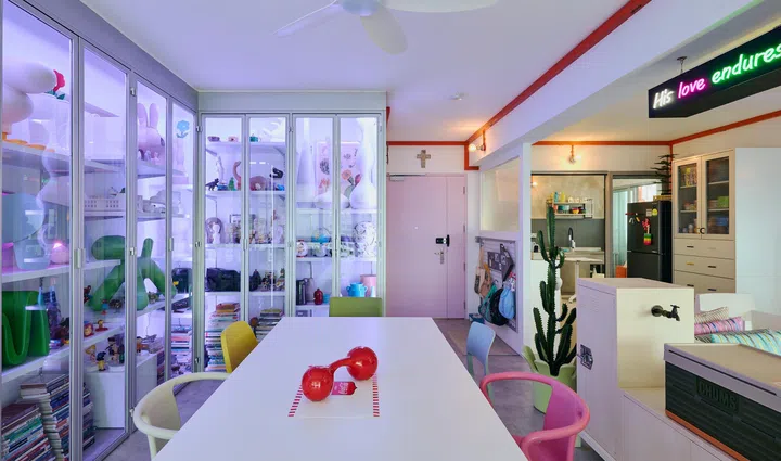 Their display cabinets house their extensive collection.