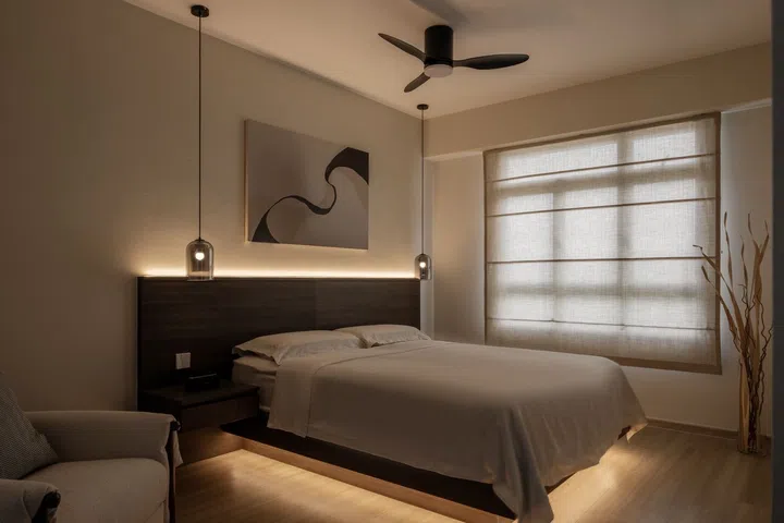 The warm master bedroom. 