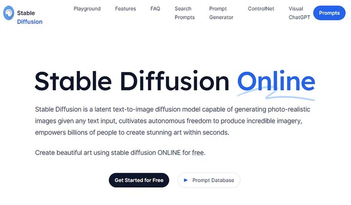 Stable Diffusion AI homepage website screengrab
