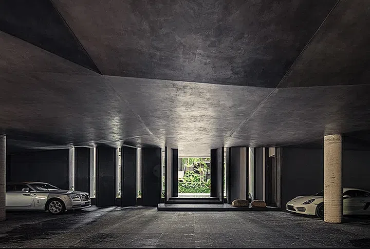 The main entrance is through the garage, which comfortably fits eight cars. (Photo: Khoo Guo Jie)