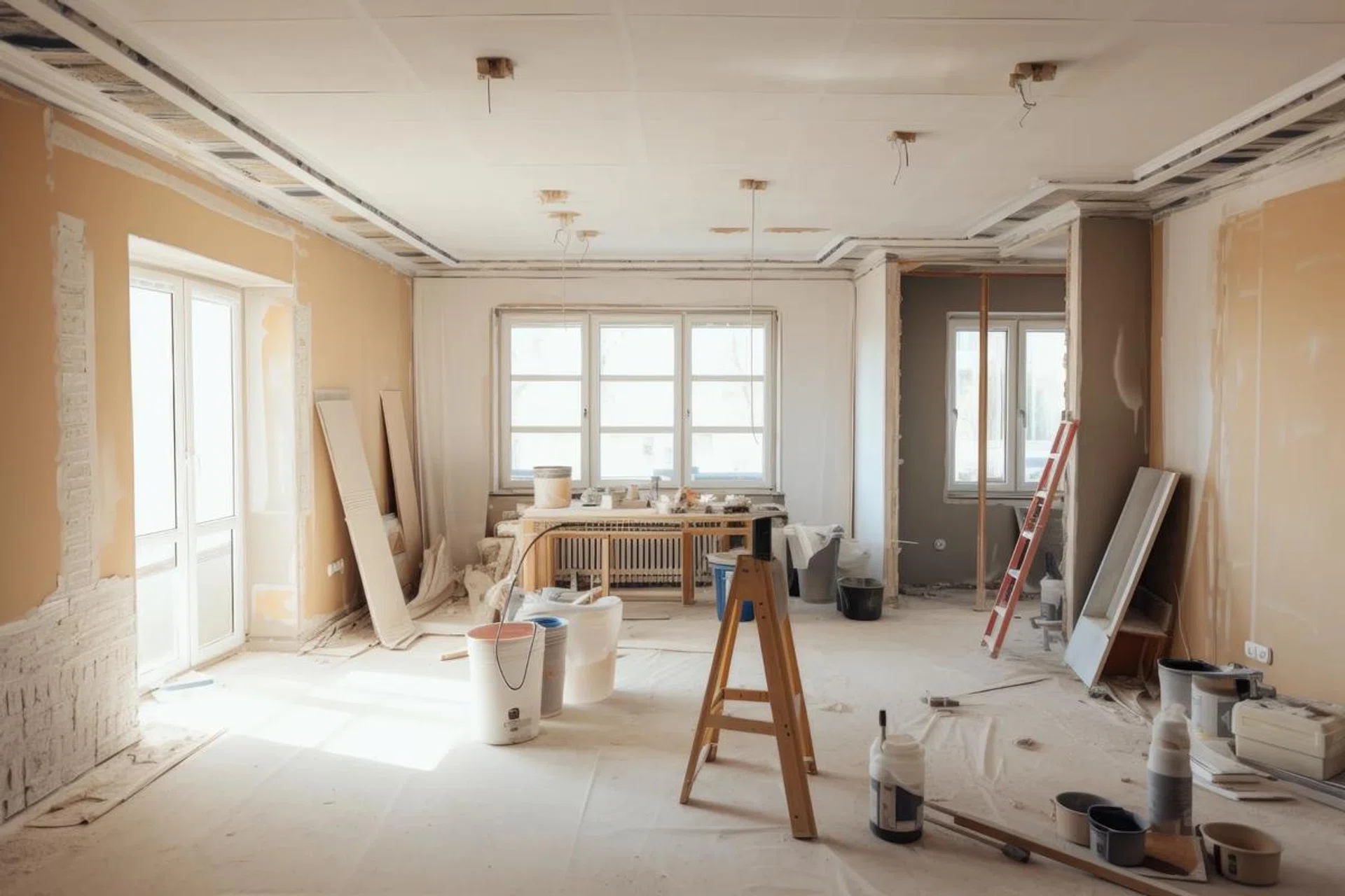 a room filled with different home improvement projects, each in various stages of completion, created with generative AI. Photo by 123RF