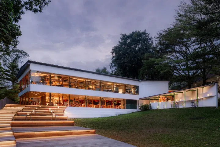 The former CSC Dempsey clubhouse now stands as a contemporary two-storey structure featuring ribbon windows as defining design elements.