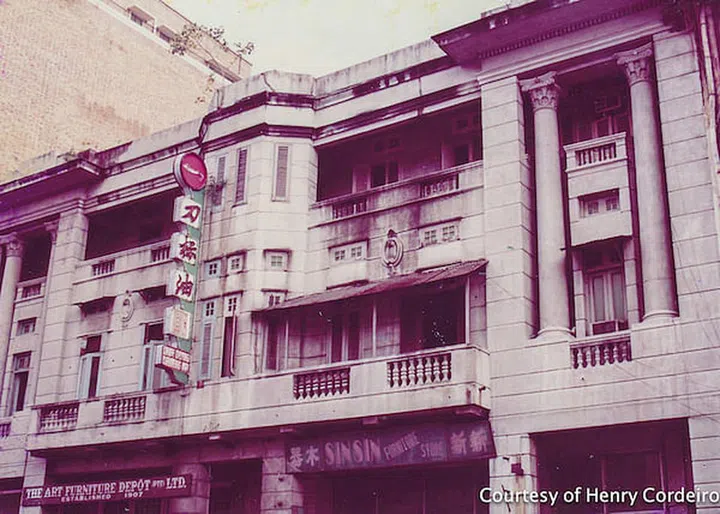 No 26 to 36 in 1984 with the Art Furniture Depot and Sin Sin Furniture occupying the ground floor (courtesy of Henry Cordeiro).
