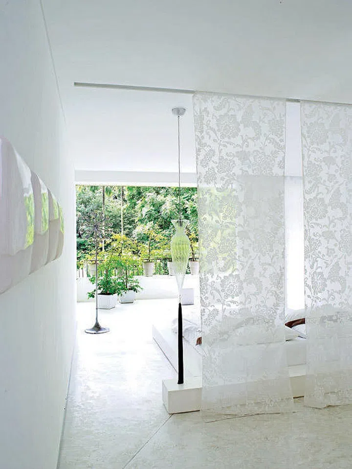 decorating styling ideas modern home open bedroom bed headboard fabric