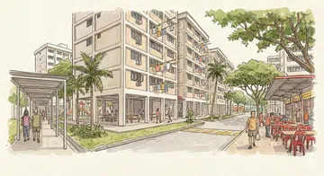 A drawing illustration of a singapore residential area.