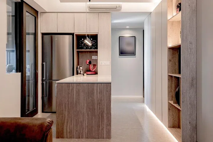 The home features a pantry area with an island counter separate from the main kitchen.