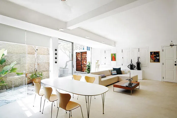 home, home and decor, shophouse, renovation, white and wood, spacious,