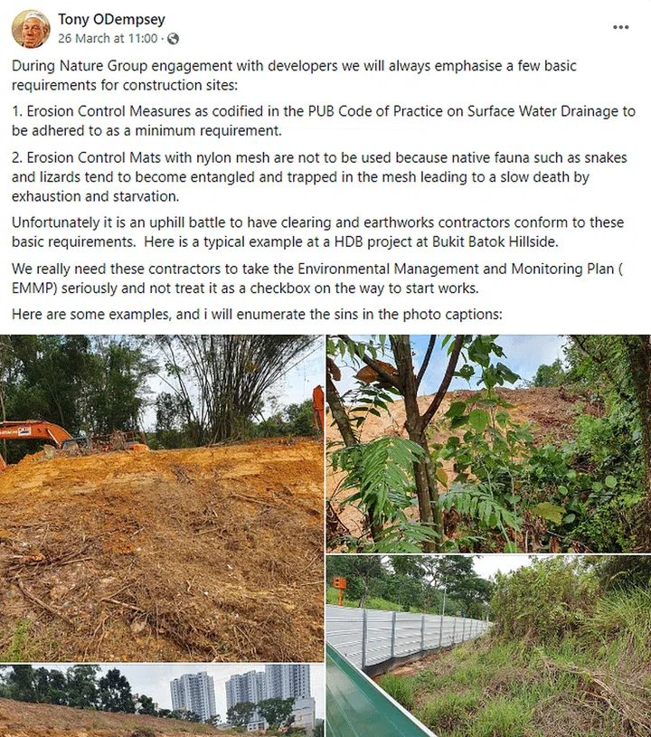 Areas of exposed earth at the Bukit Batok Hillside Park site could not be covered in time with biodegradable earth control blankets. ST PHOTO: GAVIN FOO
