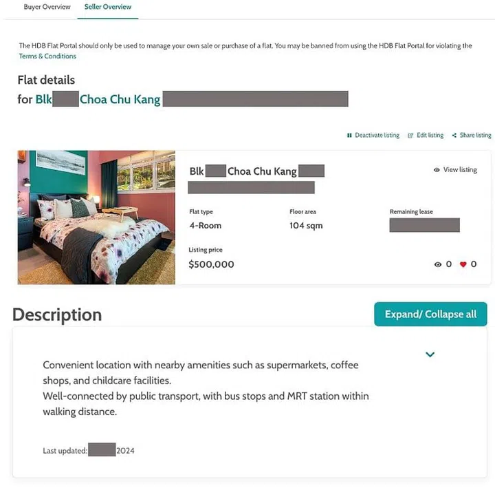 The listing will be automatically filled with details such as the address, flat type and floor area. PHOTO: HDB