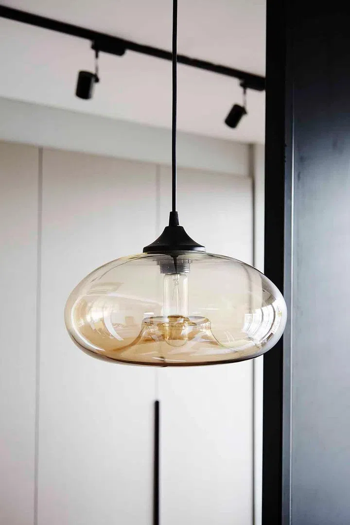 dining table glass hanging lamp light fixture. Design by Habit