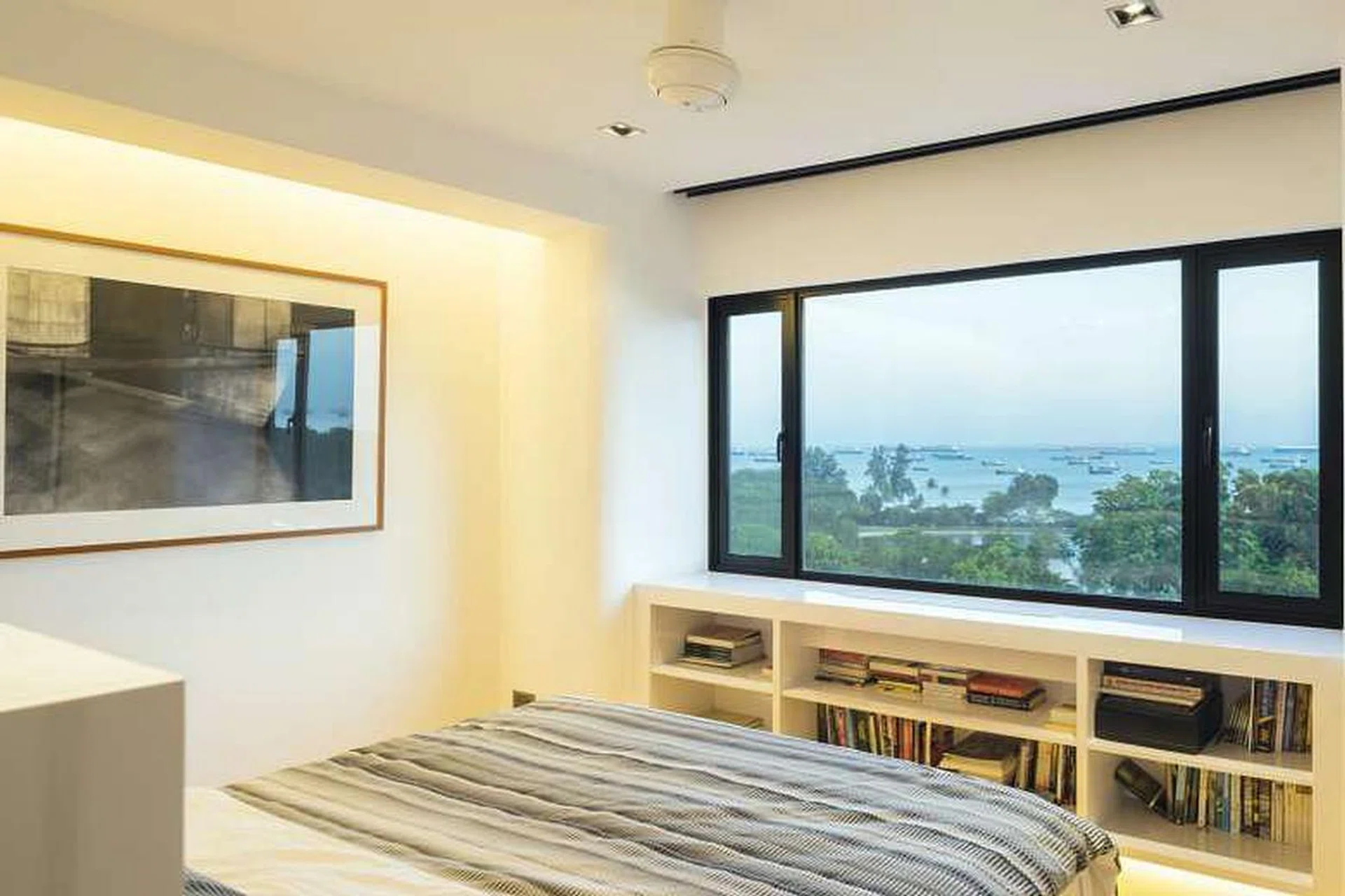 The owners get a clear view of the sea from their bed.