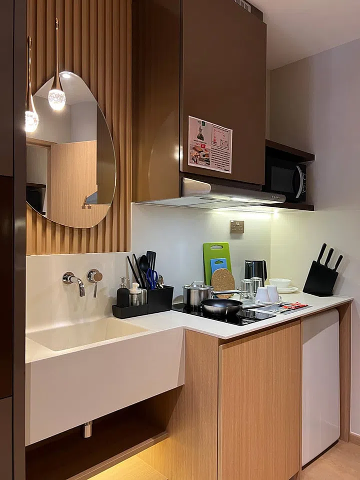 A small kitchenette in co-living space, Coliwoo Orchard.