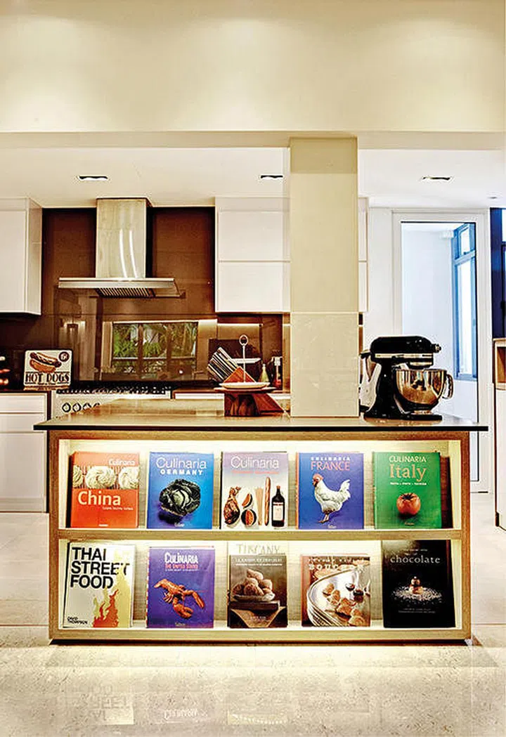 cookbooks, cookbook covers, shelf, bookshelf, book display, kitchen, kitchen counter