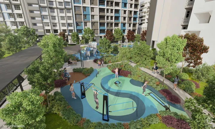 Artist’s impression of Sembawang Brook communal fitness facilities, launched in the June 2026 HDB BTO sales exercise.