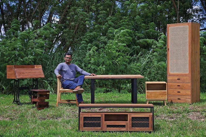 Ahmad Habshee, founder of Urban Salvation. He designs classic furniture pieces focused on a modern aesthetic using quality, sustainable hardwoods from Singapore and Indonesia.