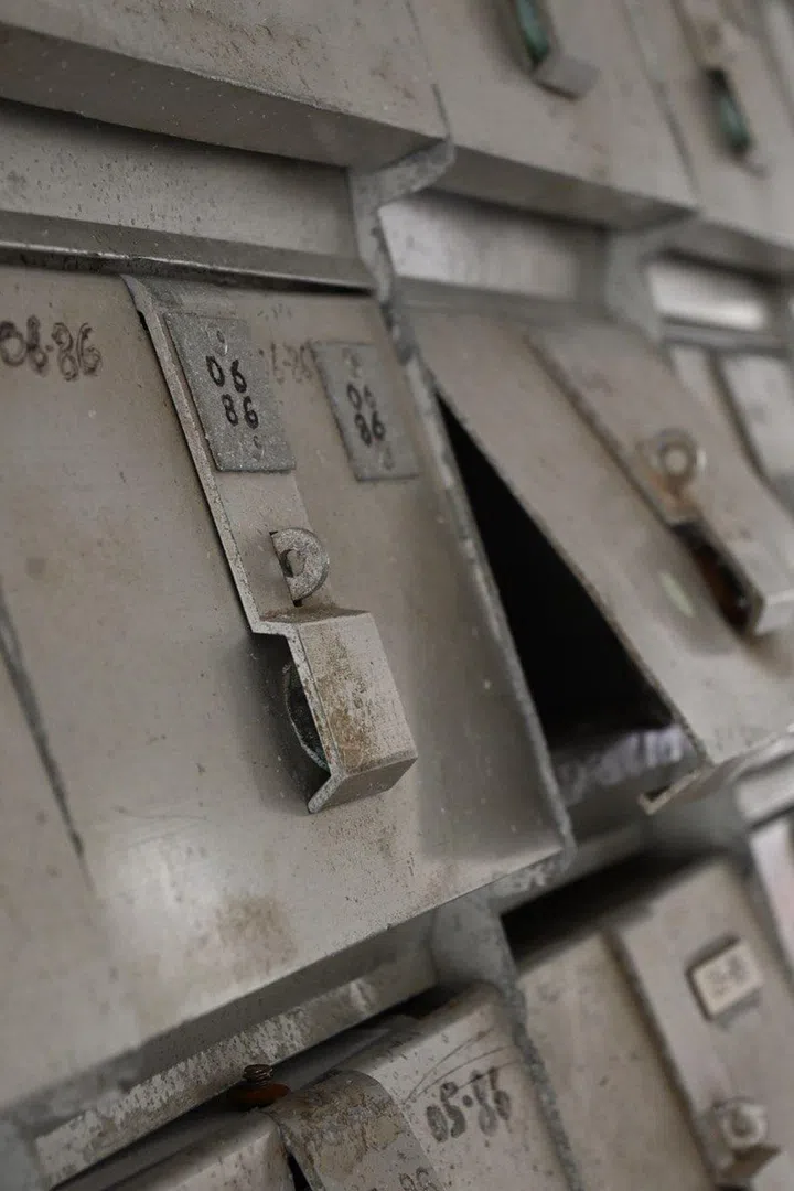 Close up of vintage mailboxes at these buildings along Spooner Road. Image by Isabel Lim
