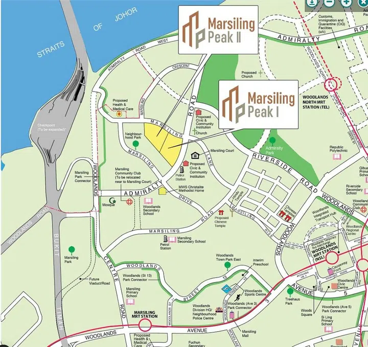 Map of Marsiling Peak 1 and 2 BTO in Woodlands, launched in June 2024 BTO. Image HDB
