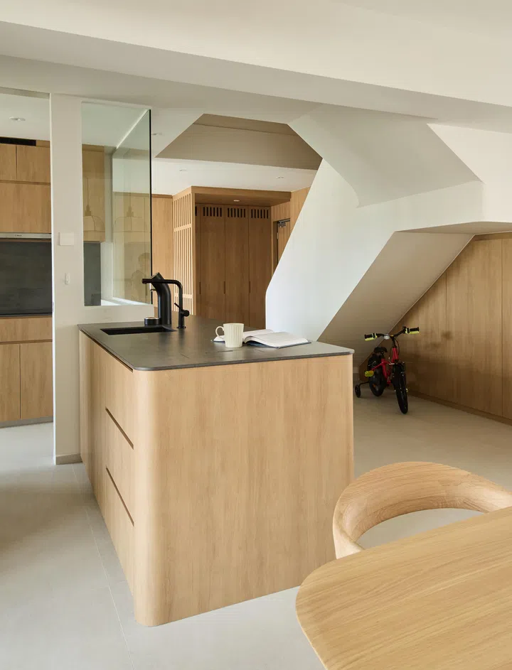The sun-kissed balcony converted into extra seating, including storage beneath. 