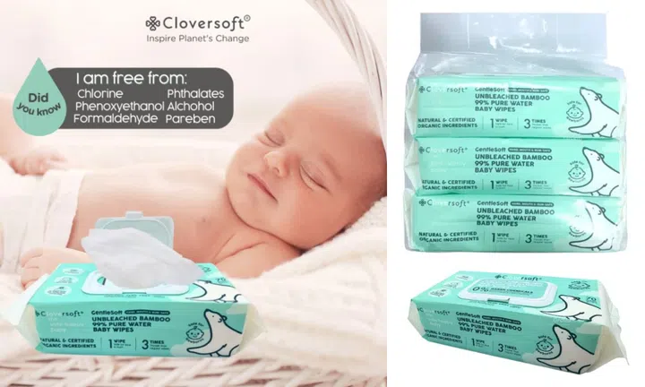 Cloversoft Unbleached Bamboo Organic Pure Water Baby Wipes