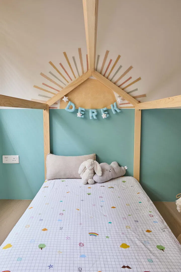 Wooden children's bed frame.