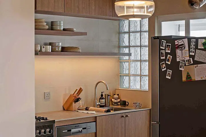 Details, such as the multi-leveled shelving, gives the home a unique charm.