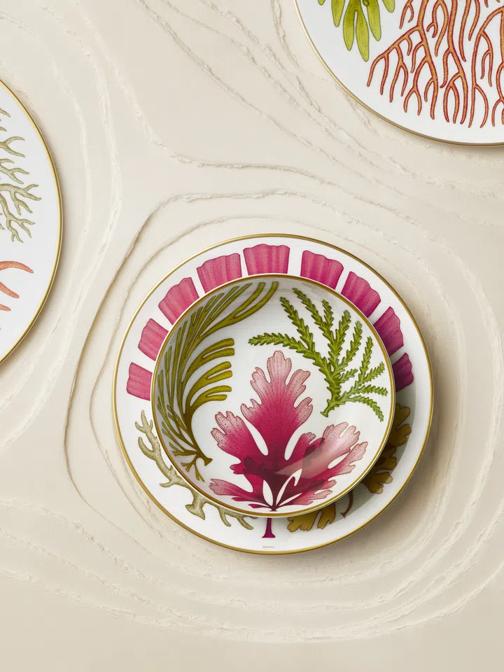 Hermès’ Natures Marines tableware collection spans 34 pieces of tableware.