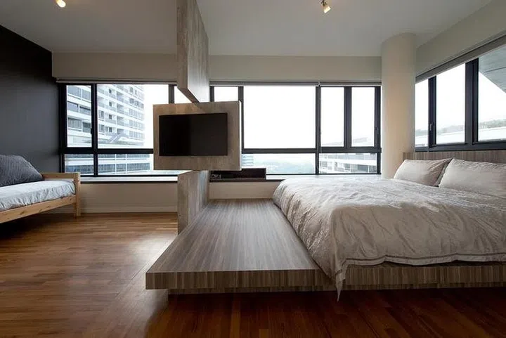 TV set, bedroom, platform bed