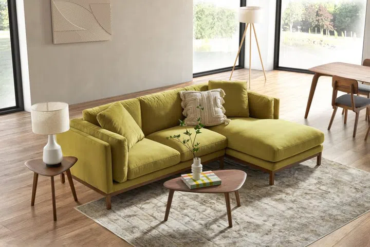 Owen sectional sofa in Royal Gold Velvet upholstery
