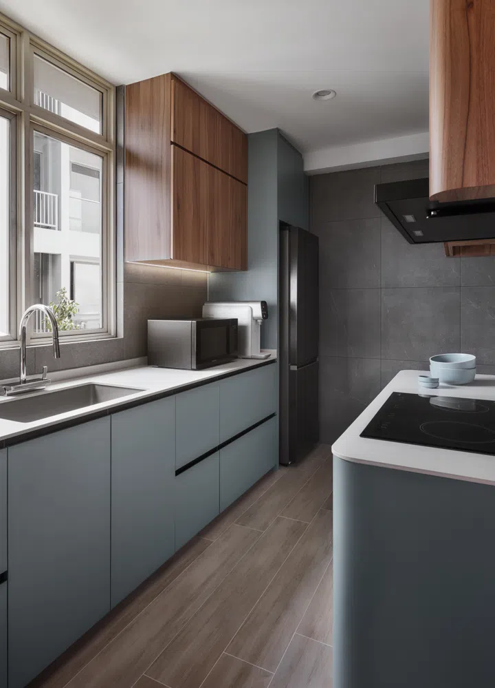 Streamlined and functional, the kitchen caters to Mrs Young’s love of cooking and hosting family lunches.