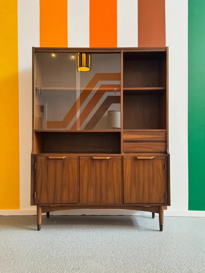 Second-hand: $839. Mid Century Modern Walnut Display Cabinet, Solid Wood Hutch, Scandinavian Storage Cabinet, Handmade Luxury Furniture from Etsy.