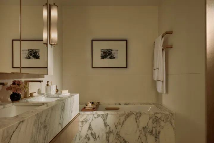 Bathroom in one of the showflat apartments in the Park Hyatt Residences London River Thames.