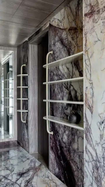 Pooja's detailed planning includes the design of the shelving in the powder room too, ensuring every inch of the home exudes luxe appeal.