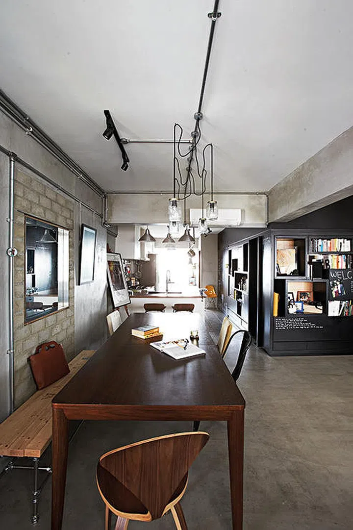 Concrete walls, floors and beams.