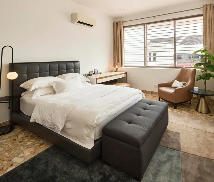 Alec Liong's bedroom on the second floor of his family home is fitted with a full King Koil bed and bedding ensemble.