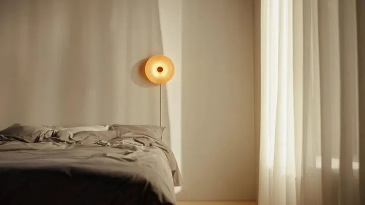 IKEA's VARMBLIXT collection with Sabine Marcelis orange donut wall lamp set above a bed. It is now sold out in Singapore. Photo IKEA