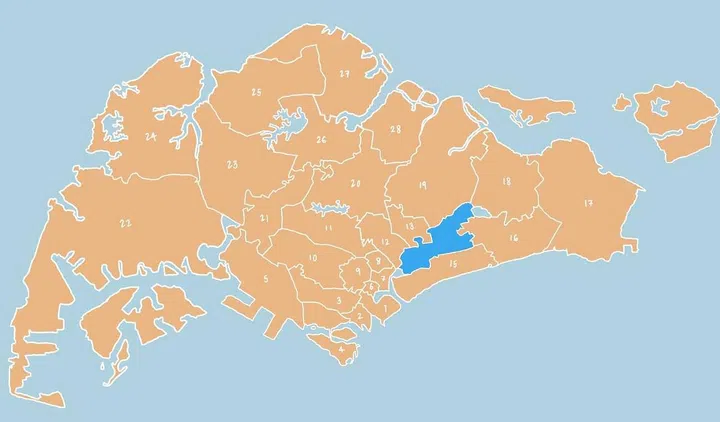 Illustrated map showing District 14 - Geylang, Eunos, Kembangan, Paya Lebar in Singapore.